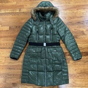 Andrew Marc New York Winter Coat Jacket - Hunter Green with Fur Lined Hood - L